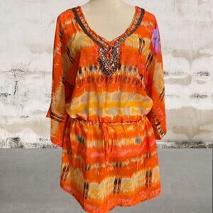 Bali Club NWT Beaded Pullover V-neck Cover-Up or Tunic Top Size Large